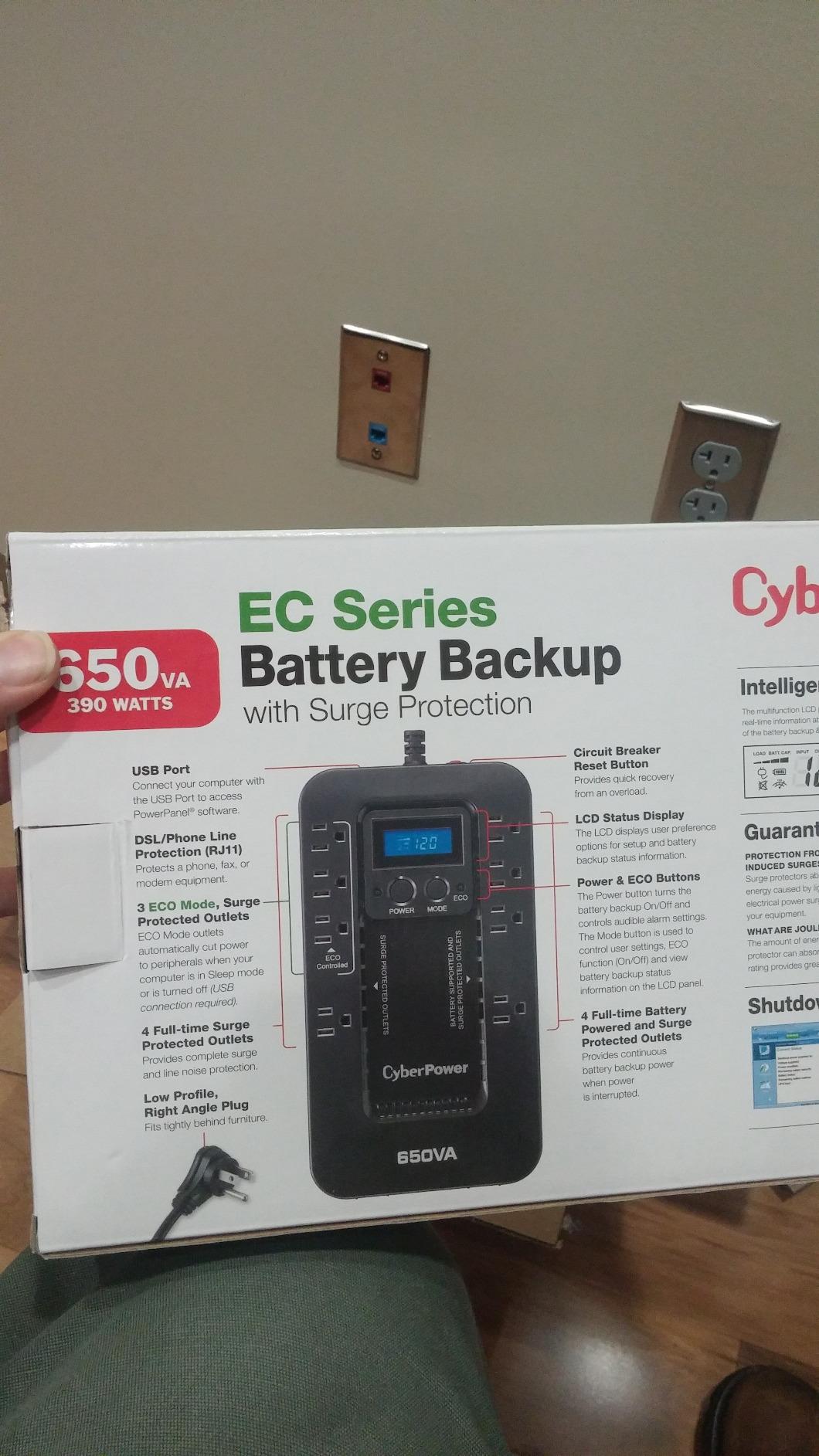 CyberPower EC650LCD Ecologic UPS Battery Backup and Surge Protector | 650VA/390W, 8 Outlets, ECO Mode, Compact, UL Certified customer photo 1