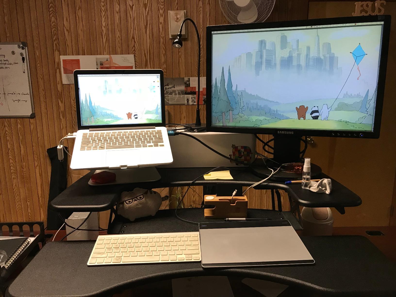 Vari VariDesk Pro Plus 36 - Adjustable Desk Converter with 11 Height Settings - Laptop Sit Stand Desk Riser for Home Office, Table Tops, Workspace - Fully Assembled with Spring Loaded Lift - Black customer photo 1