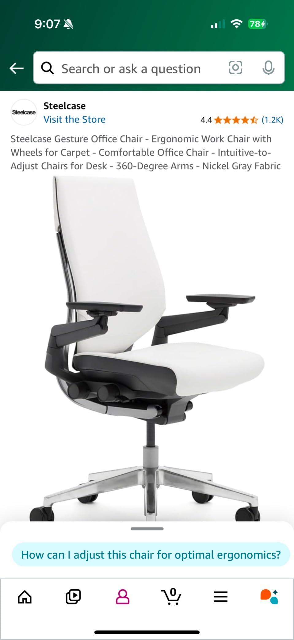 Steelcase Gesture Office Chair - Ergonomic Work Chair with Wheels for Carpet - Comfortable - Intuitive-to-Adjust for Desk - 360-Degree Arms - Graphite Gray Fabric customer photo 2