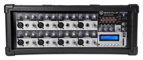 Rockville RPM85 2400W Powered 8 Channel Mixer, Bluetooth, USB/SD, 5 Band EQ, Adjustable Echo/Delay, +15V Phantom Power, for Live Music and Events | 2400W Peak/300W x 2 RMS at 4 Ohm, 8 XLR and 8 1/4