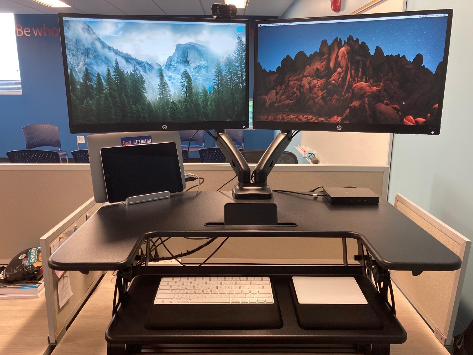 VIVO 36 inch Height Adjustable Stand Up Desk Converter, V Series, Quick Sit to Stand Tabletop Dual Monitor Riser Workstation, Black, DESK-V000V customer photo 1