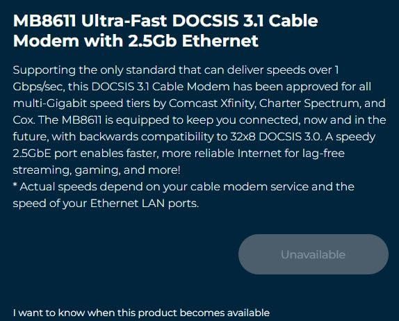 Motorola MB8611 DOCSIS 3.1 Multi-Gig Cable Modem | Pairs with Any WiFi Router | Approved for Comcast Xfinity, Cox Gigablast, Spectrum | 2.5 Gbps Port customer photo 2