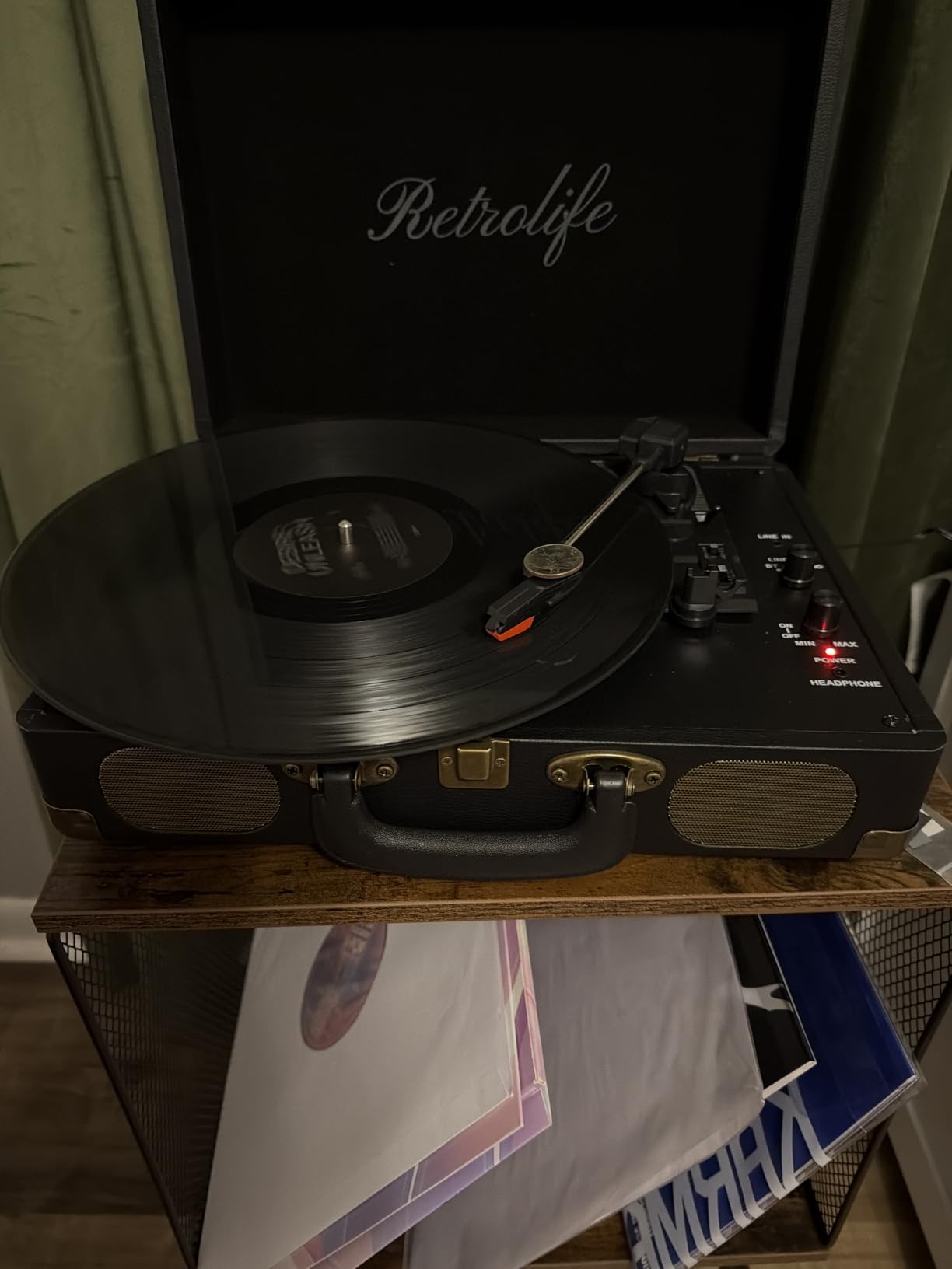 Retrolife Vinyl Record Player with Speakers, Bluetooth Vinyl Player-Black | Portable, 3-Speed BT Turntable, Belt-Driven, RCA Line Out & Headphone Jack, Auto Stop, Plays 7/10/12