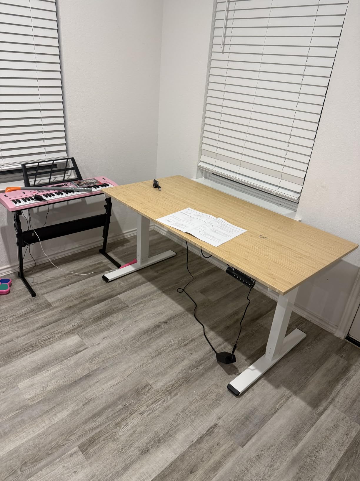FlexiSpot E6 Bamboo 3-Stage Dual Motor Electric Standing Desk 55 x 28 Sit Stand Up Desk, Holds 220 lbs, Adjustable Height w/ Memory Presets, Solid Bamboo Desktop & White Frame customer photo 1