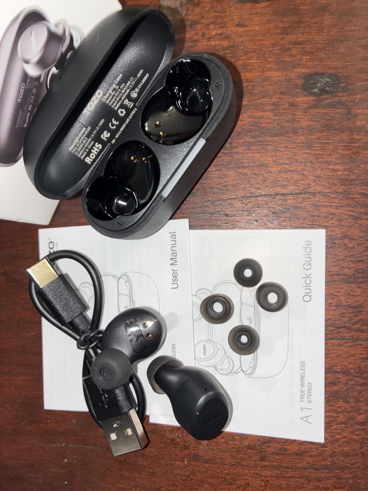 TOZO A1 Wireless Earbuds Bluetooth 5.3 Light Weight in Ear Headphones, IPX5 Waterproof, 2 Mics for AI Calls, Immersive Premium Sound Bass Headset with Charging Case, 32 EQ via App Black customer photo 2