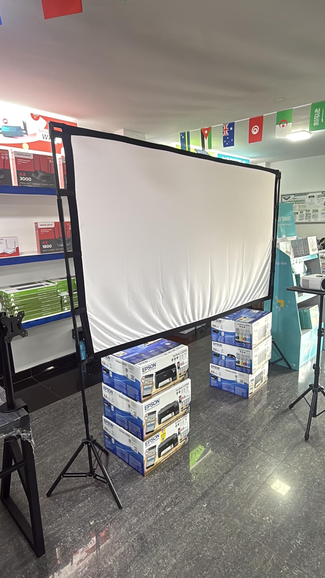 TOWOND Projector Screen with Stand, 100 inch Outdoor Projector Screen Portable Indoor Projection Screen 16:9 4K Rear Front Movie Screen with Carry Bag for Home Backyard Theater 100 inch customer photo 1
