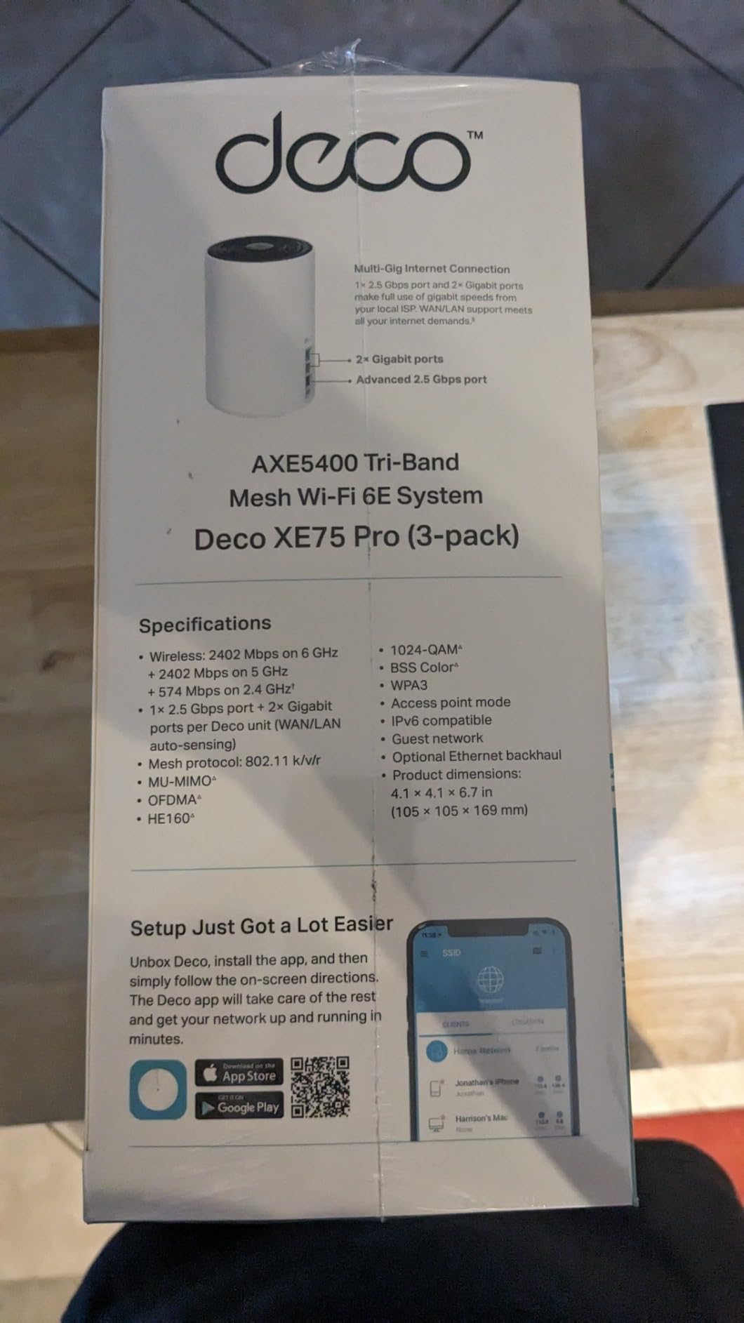 TP-Link Deco XE75 Pro AXE5400 Tri-Band WiFi 6E Mesh System (3-Pack) | One 2.5 Gbps WAN/LAN Port, two 1 Gbps LAN Ports, Covers up to 7,200 Sq. Ft., AI-Driven Mesh, 6 GHz Band customer photo 1