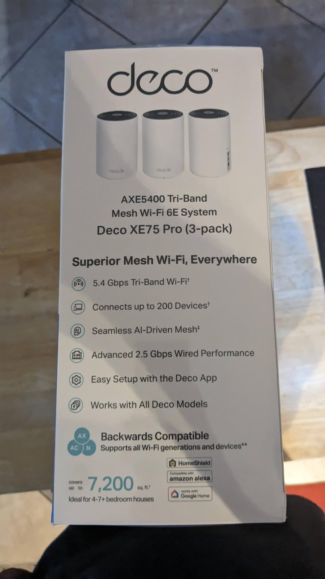 TP-Link Deco XE75 Pro AXE5400 Tri-Band WiFi 6E Mesh System (3-Pack) | One 2.5 Gbps WAN/LAN Port, two 1 Gbps LAN Ports, Covers up to 7,200 Sq. Ft., AI-Driven Mesh, 6 GHz Band customer photo 2