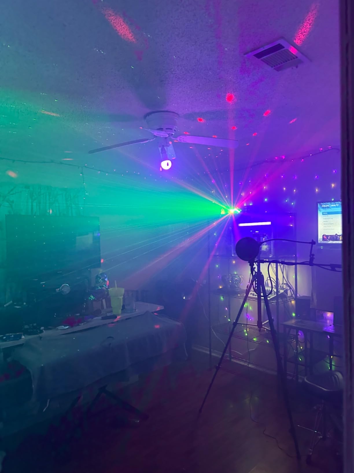 Telbum DJ Lights with Stand, 5 in 1 Party Bar Light Set with Rotating Ball, Strobe, UV, Colorful LED Par Light and Pattern, Sound Activated DJ Lighting System for Disco Stage Gig Band Wedding customer photo 1