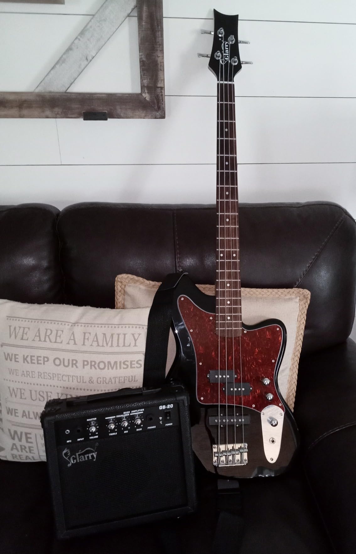 GLARRY 4 String Electric Bass Guitar Beginner Kit w/20w Amp, Red Pearl Guard Full Size Bass with Digital Tuner,Amp Cable, Strap, Bag and Accessories(Mint Green) customer photo 2