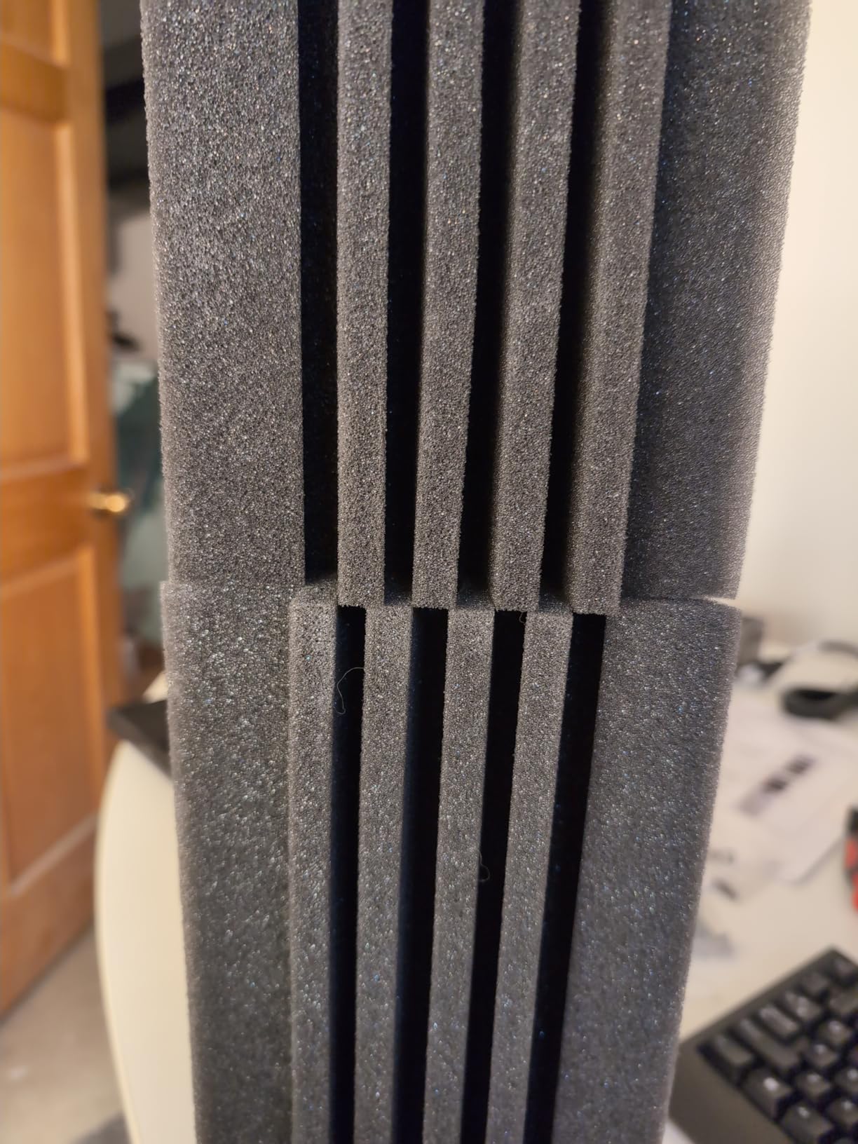 TroyStudio Bass Traps - 12 Pcs 4 X 4 X 12 Inches Dense Thick Studio Bass Foam Corner, Acoustic Treatment Panel Absorbing Echo Reverb, Low Frequency Sound Absorber for Music Room Home Recording Studio customer photo 1