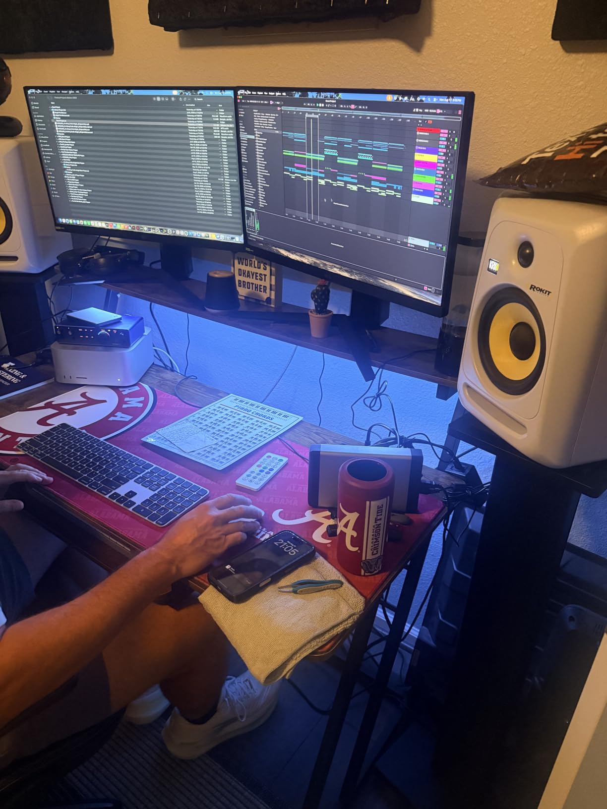 Armocity Music Studio Desk Production Workstation - Recording Studio Desk with LED Lights, Power Outlet and Keyboard Tray, 47