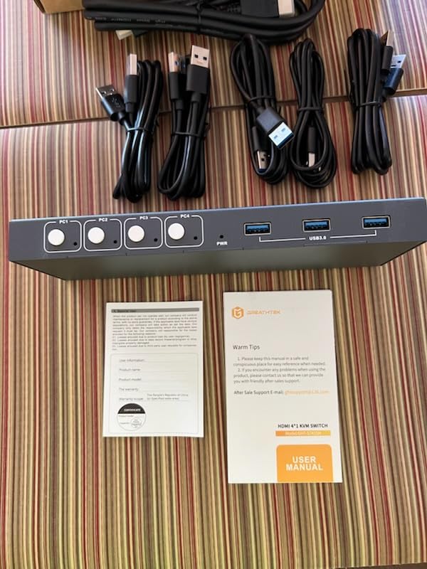 USB3.0 KVM Switch HDMI 4K@60Hz for 4 Computers Share 1 Monitor, KVM Switch 4 Port with 3 USB 3.0 Ports customer photo 1