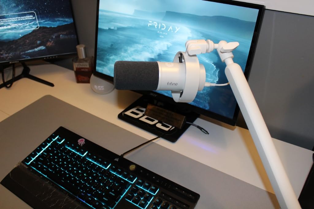 FIFINE BM88 Low Profile Microphone Boom Arm Stand for Gaming Streaming | Adjustable Stick Stand, Desk Mount Clamp, Cable Management, Screw Adapter, for Podcast Streaming Gaming customer photo 2