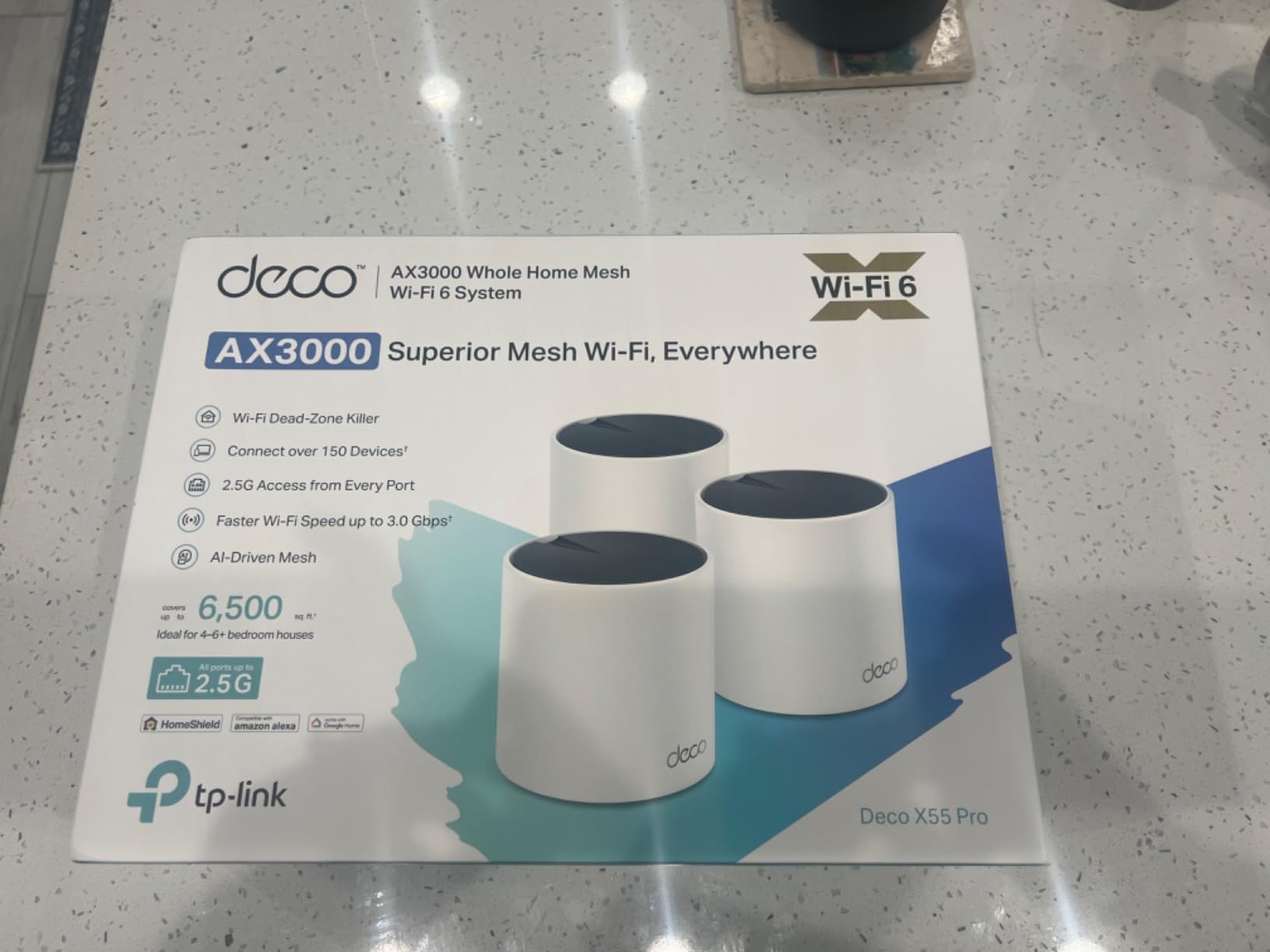 TP-Link Deco X55 Pro AX3000 Whole Home Wi-Fi 6 Mesh System - Coverage up to 6500 Sq.Ft & up to 150 Devices, 2x2.5G WAN/LAN Ports, 4 Streams, Wired Ethernet Backhaul, Ideal for 1Gig+ Internet, 3-Pack customer photo 2