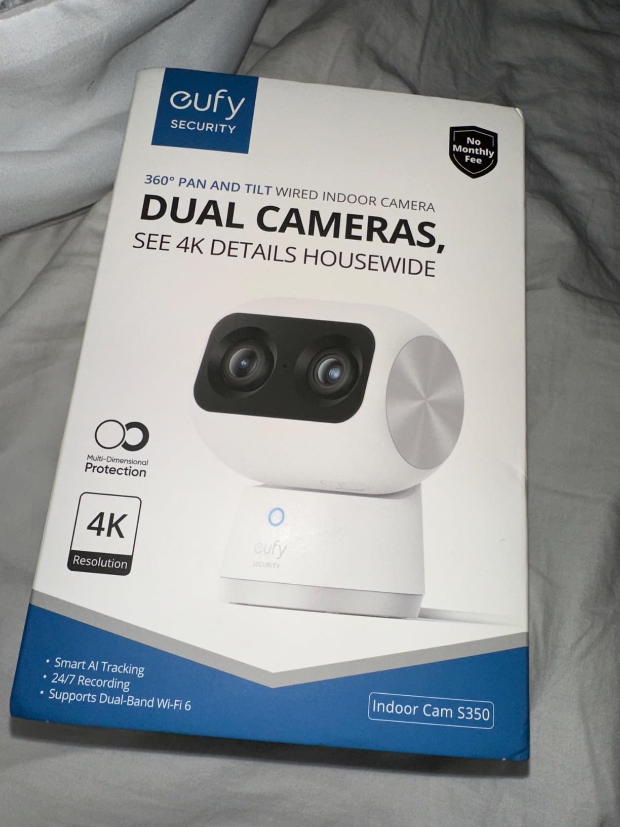 eufy Security 4K Indoor Cam S350, No Subscription, Dual Cameras, 8x Zoom | 360 Coverage,Works as a Pet Camera,Nanny/Senior/Baby Monitor,AI Auto-Tracking,Human/Pet/Cry Detection,2.4/5 GHz Wi-Fi customer photo 1