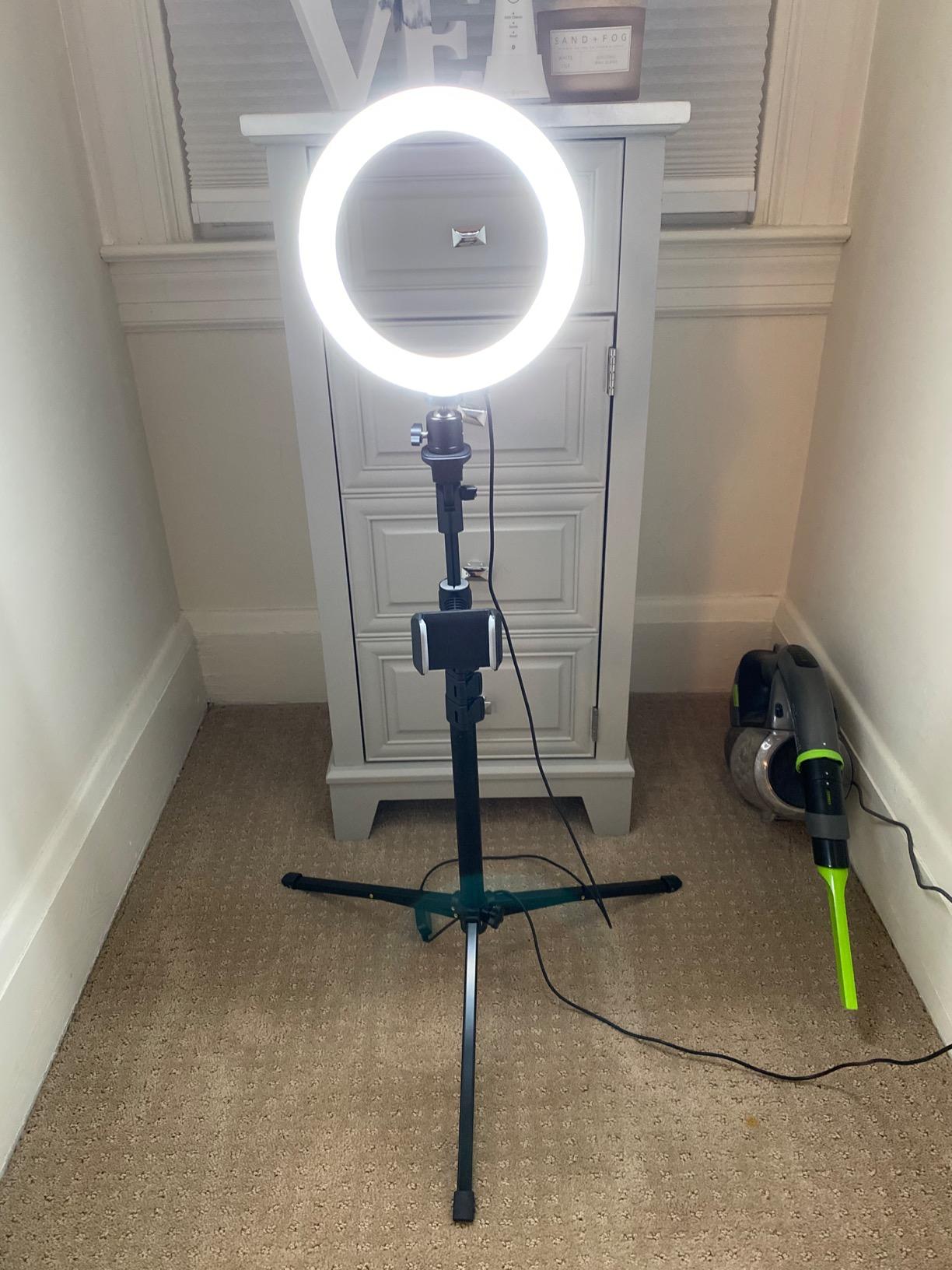 UBeesize 14'' LED Foldable Ring Light with 62'' Tripod Stand, Selfie Ring Light for Video Recording, Live Streaming, TikTok & YouTube, Compatible with iPhone & Android (Black) customer photo 1