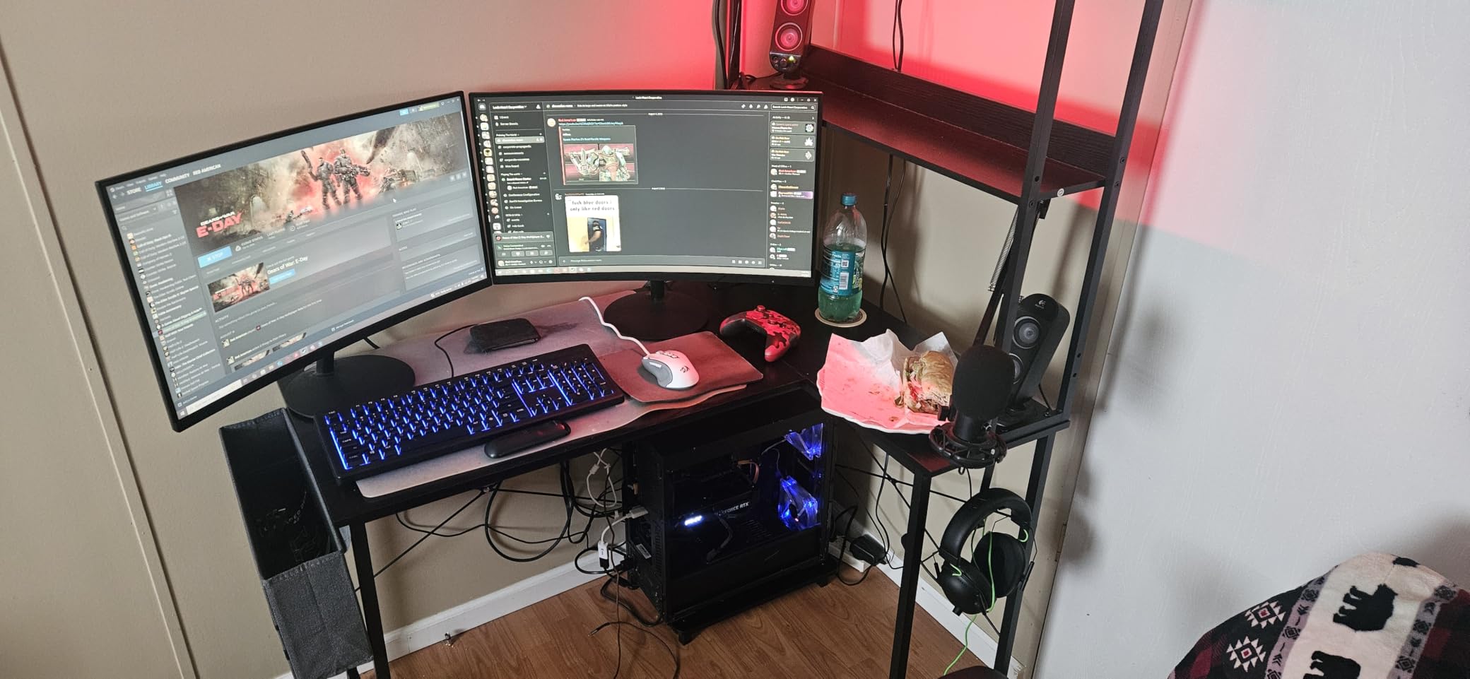 AODK L Shaped Desk Gaming Desk with LED Light & Power Outlet customer photo 2