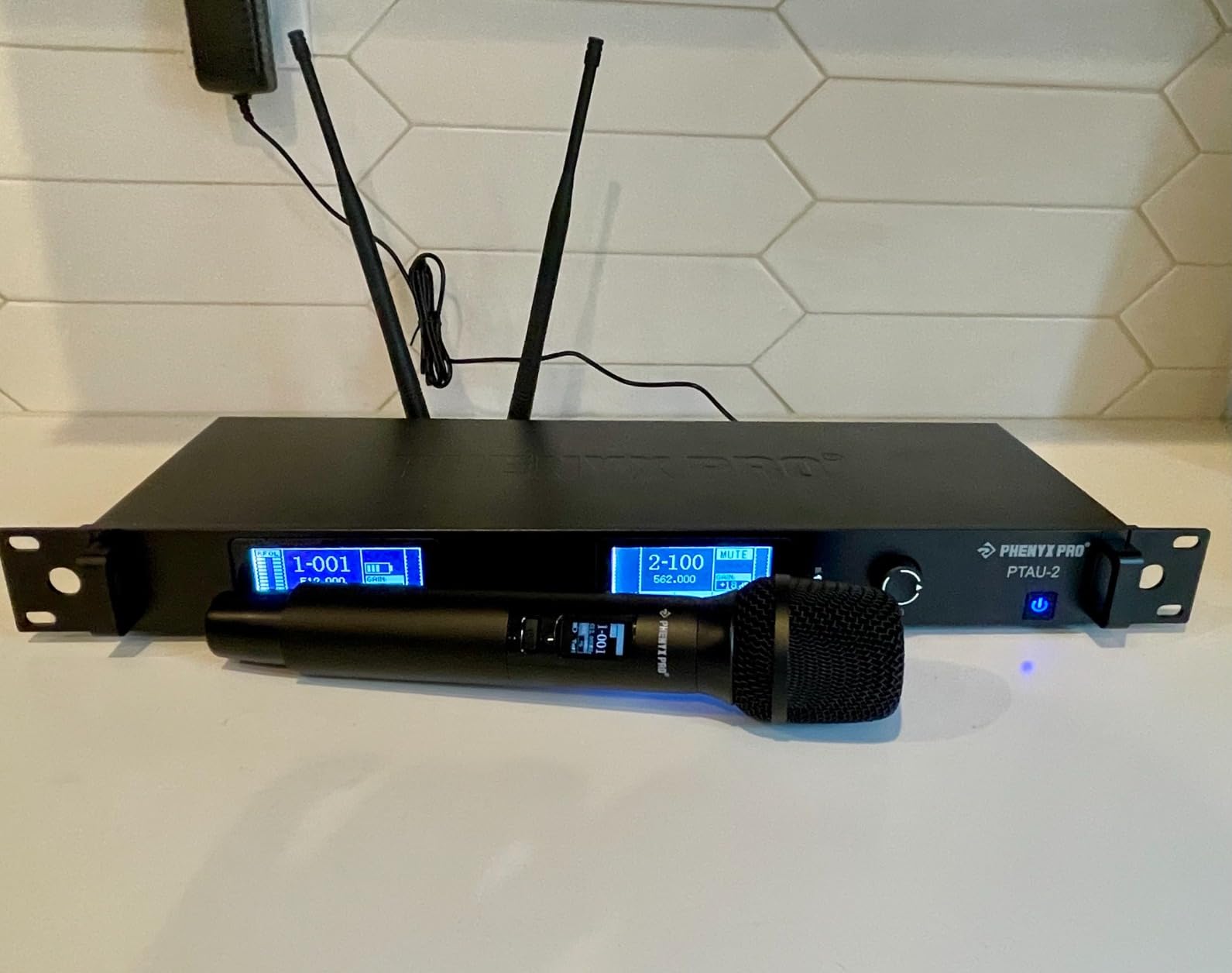 Phenyx Pro Dual True Diversity Auto Scan Wireless Microphone System PTAU-2 | Dynamic Handheld Mics, ID Lock, Tunable Power Level, Spectrum Analyzer, Mics for Stage, Studio Recording, Church, Wedding, DJ customer photo 2