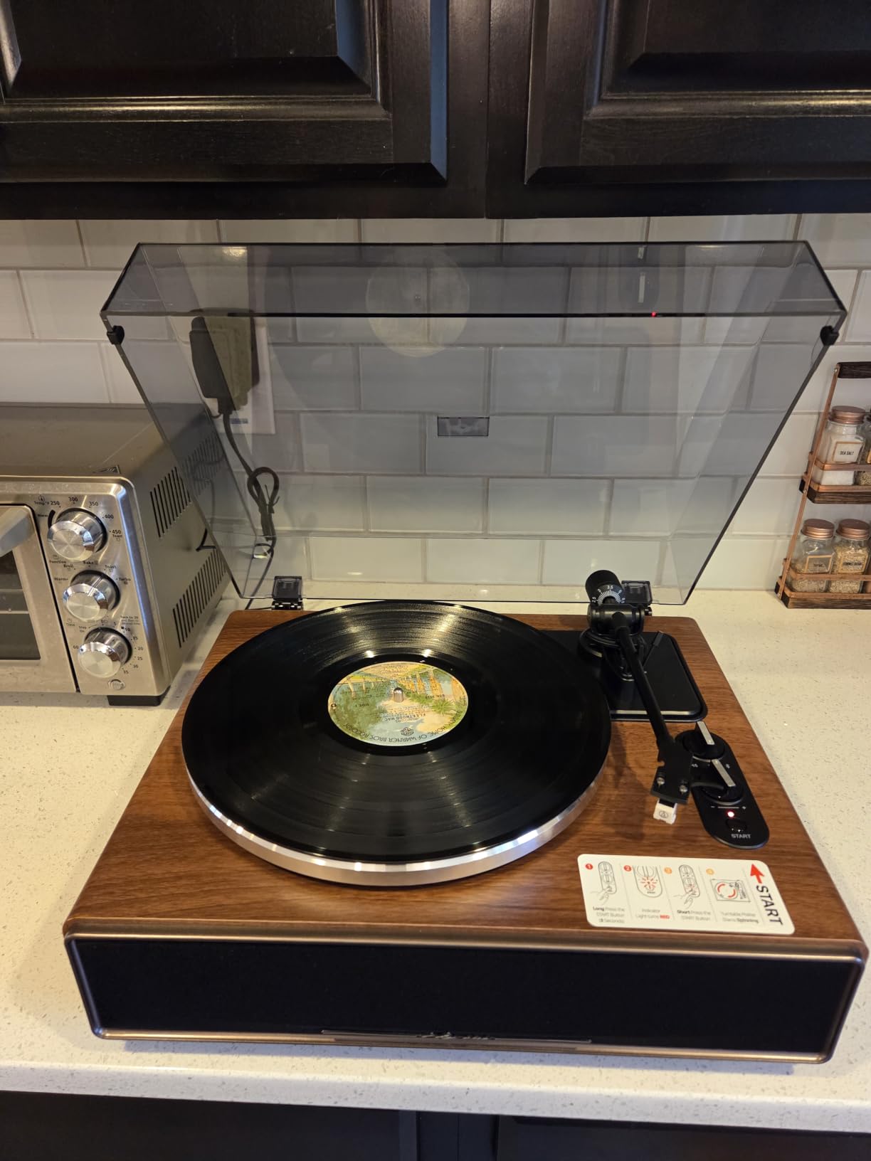 1 BY ONE High Fidelity All-in-One Record Player, Vinyl Turntable | Built-in Speakers, Magnetic AT-3600L Cartridge, RCA Output, Belt Drive, Bluetooth Input, Auto Stop, Phono Preamp, Black Walnut customer photo 1