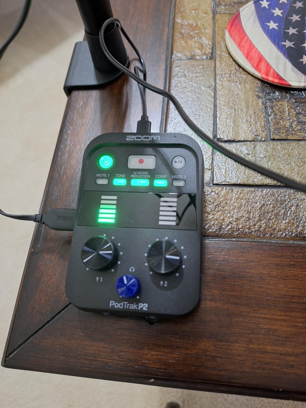 Zoom PodTrak P2 Podcast Recorder with 2 USB Mic Inputs and AI Noise Reduction, 2 Headphone Outputs, Tone and Comp Effects, SD Card, Battery Powered customer photo 1
