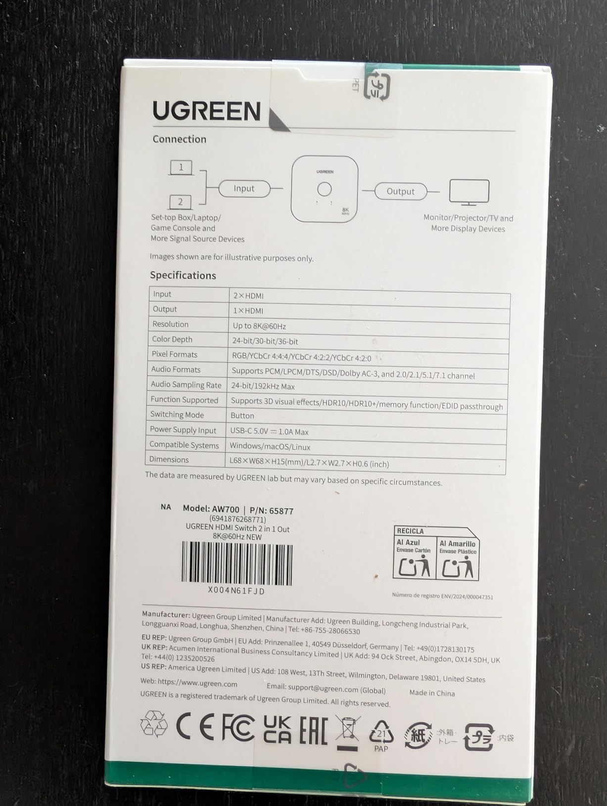 UGREEN HDMI 2.1 Switch 2 in 1 Out 8K@60Hz, HDR10+, VRR, 4K@240Hz | 4K@120Hz, Dolby Atmos, 48Gbps HDMI Switcher, Compatible with Switch 2 PS4/PS5 Xbox Roku Firestick Apple TV Monitor Projector customer photo 2