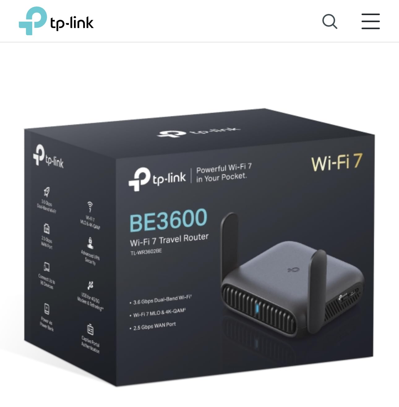 Roam 7 BE3600 Wi-Fi 7 Portable Travel Router Dual-Band, 2.5G Port, USB 3.0 | Multi-Modes in One, OpenVPN, WireGuard, Public WiFi Sharing for Hotel/Cruise/RV/Plane, No 6 GHz Supported (TL-WR3602BE) customer photo 2