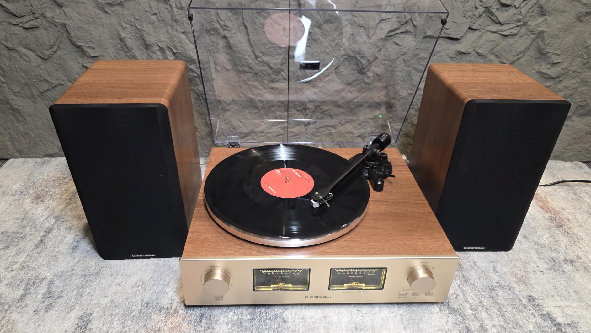 QLEARSOUL HiFire X Vinyl Record Player with 100W Speakers & VU Meter | Audiophile HiFi Turntable System, 100W RMS Bookshelf Speakers, DSP Preamp, 33/45 RPM, RCA Line In/Out customer photo 2