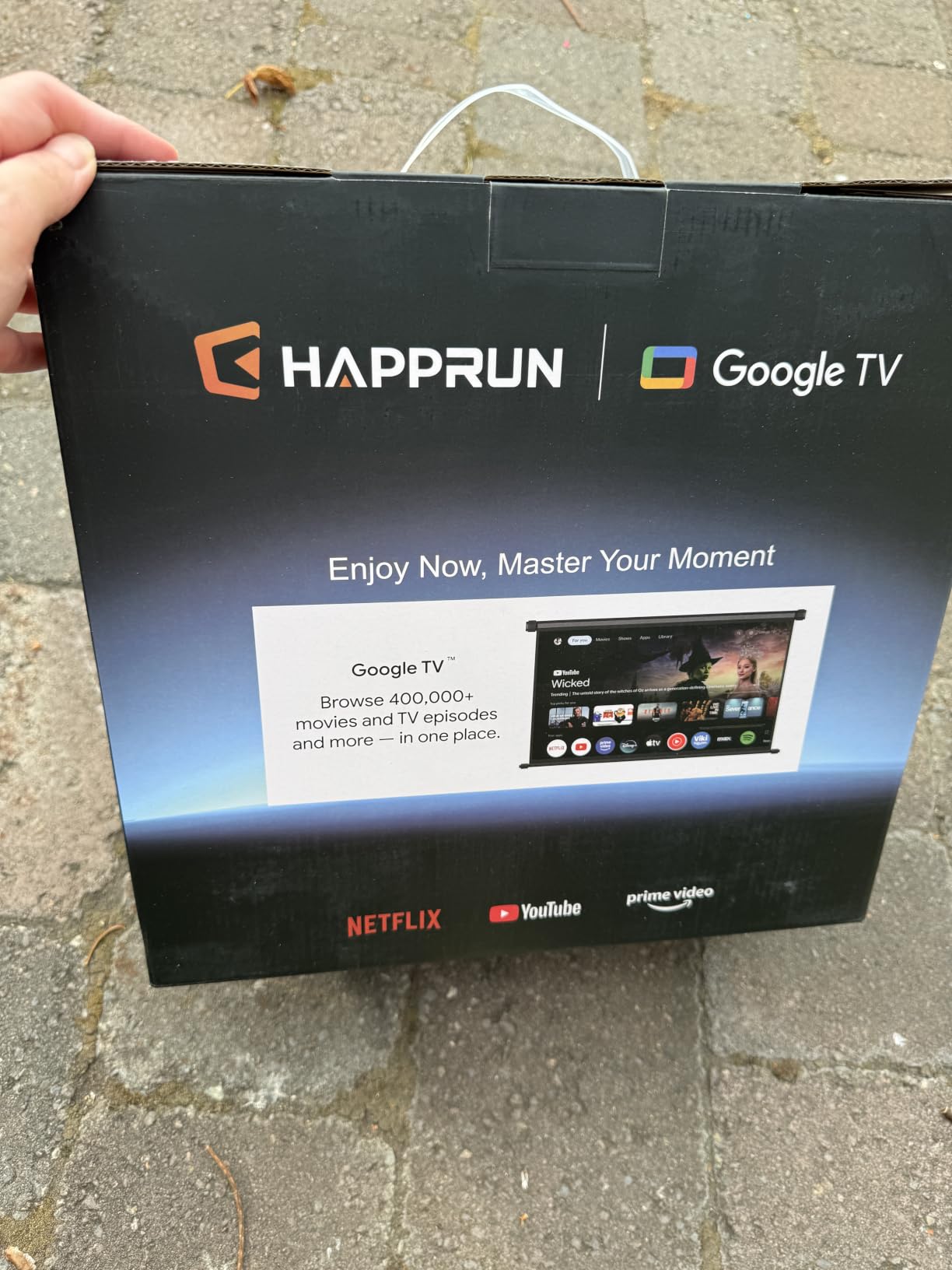 HAPPRUN 3000 ANSI Lumens Outdoor Projector with Official Google TV | 4K Supported, Dolby Audio, Auto Focus & Auto Keystone, 10K+ Apps, WiFi 6, Bluetooth, Indoor & Outdoor Movies customer photo 1