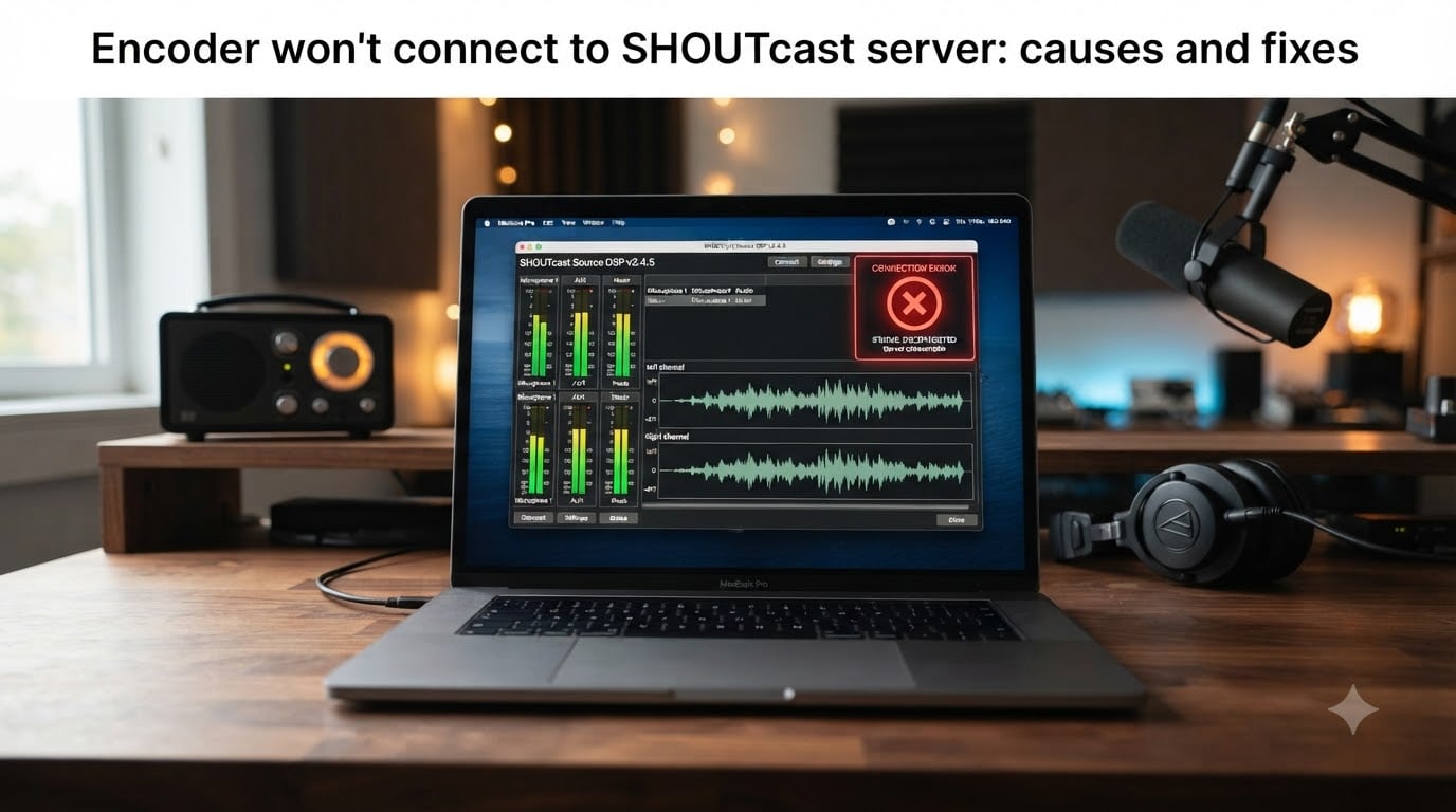 Encoder won't connect to SHOUTcast server: causes and fixes