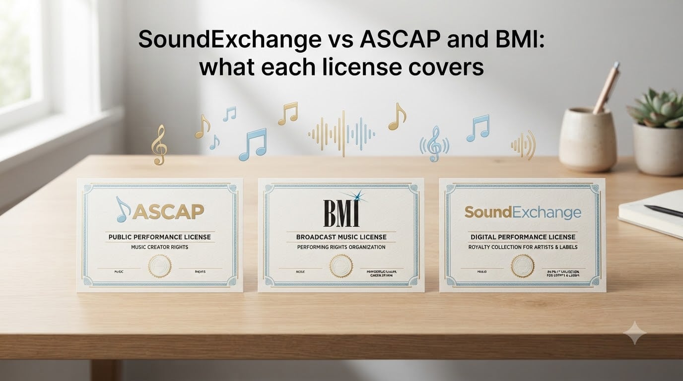 SoundExchange vs ASCAP and BMI: what each license covers