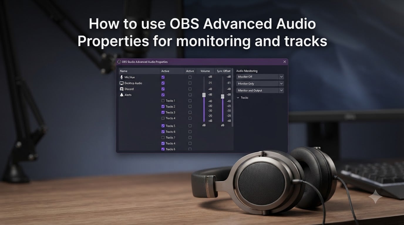 How to use OBS Advanced Audio Properties for monitoring and tracks
