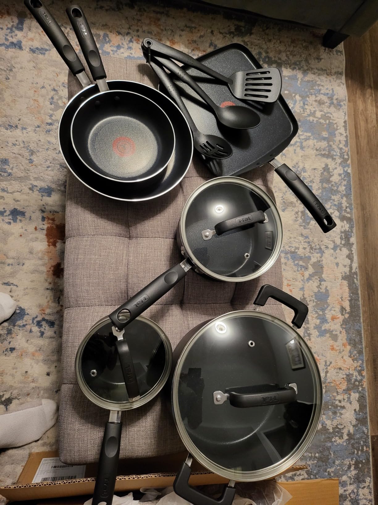 T-Fal Signature Nonstick Pots and Pans Set 12 Piece, Oven Broiler Safe 350F, Kitchen Cookware Set w/Fry Pans, Saucepans, Saute Pan, Dutch Oven, Griddle, Kitchen, Home, Dishwasher Safe, Black customer photo 1