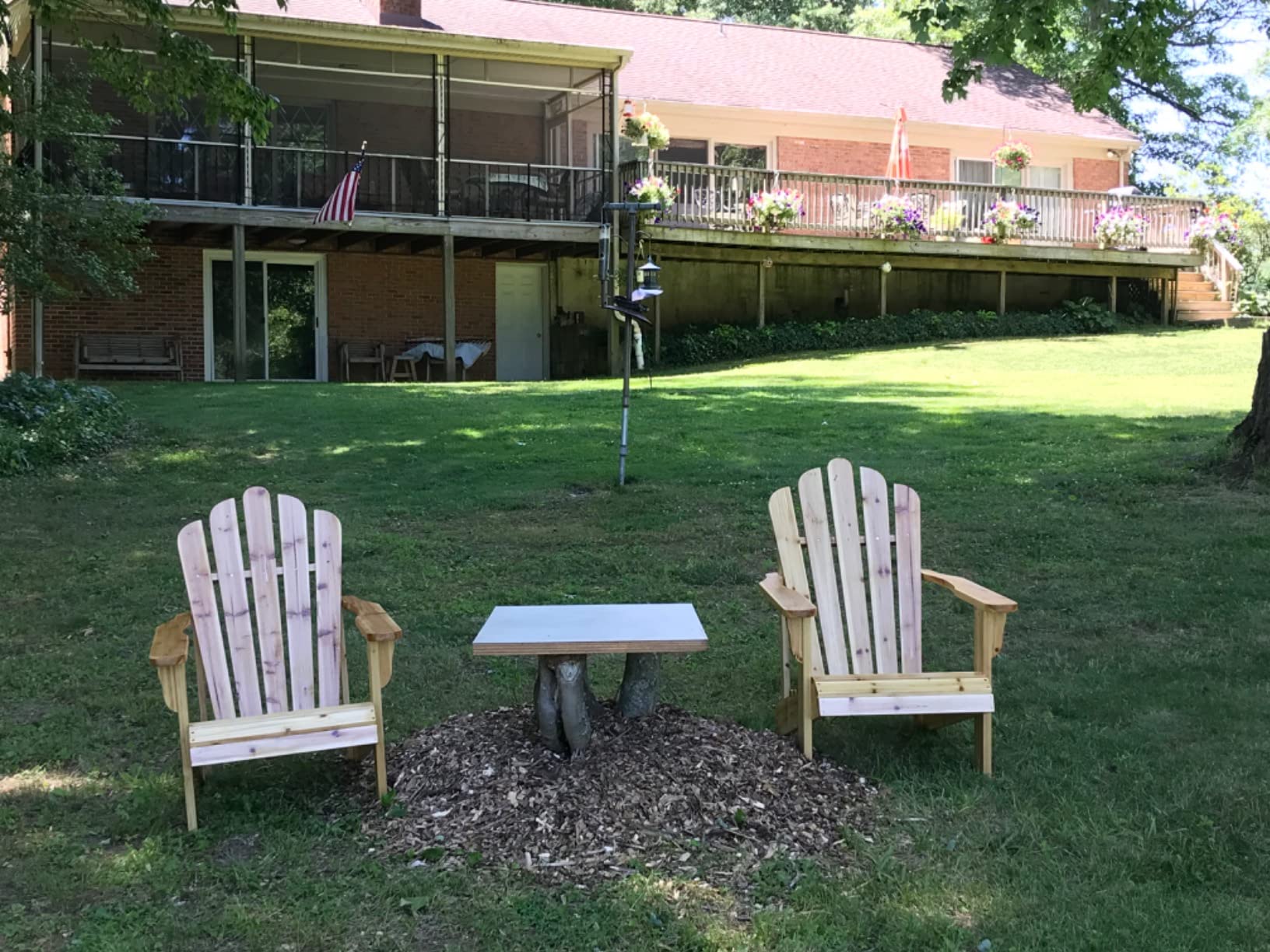 Shine Company Westport Wooden Adirondack Chair, Outdoor Patio Firepit Chairs, Back & Seat Pre-Assembled, Natural customer photo 1