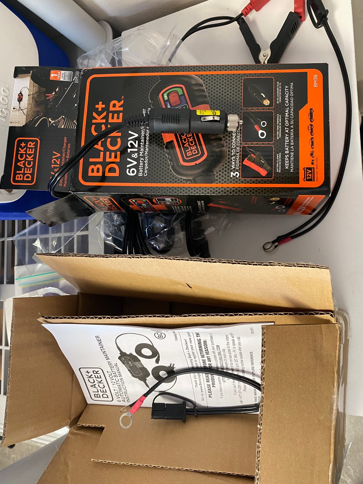 BLACK+DECKER BM3B Fully Automatic 6V/12V Battery Charger/Maintainer with Cable Clamps and O-Ring Terminals, Multi, 1.5 Amp customer photo 2