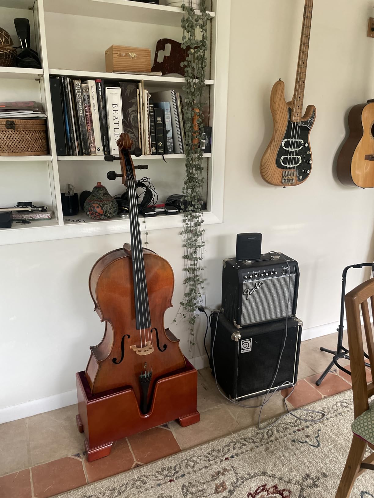 Vio Music Cello Wooden Stand Burgundy Velvet Plush Cushions customer photo 2