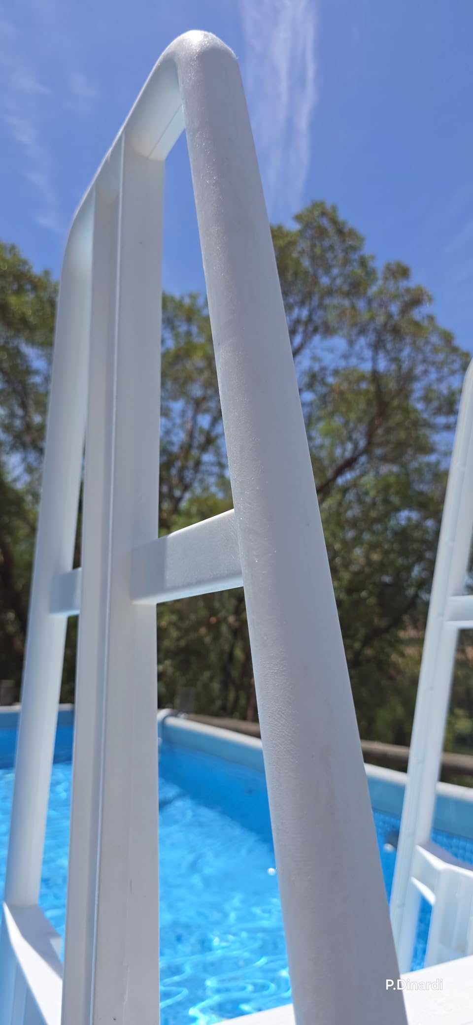 Vinyl Works SLA A-Frame 48 to 56 Inch Adjustable Above Ground Swimming Pool Ladder Entry System with Slide Lock Barrier and Handrails, White customer photo 2