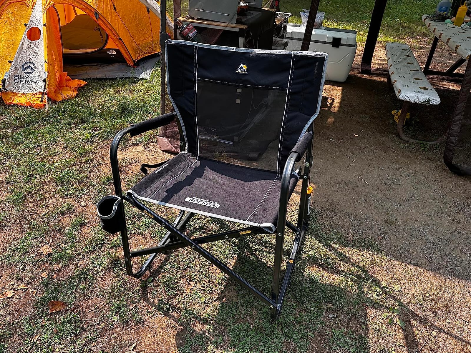 GCI OUTDOOR Freestyle Rocker Camping Chair | Portable Folding Rocking Chair with Solid, Durable Armrests, Drink Holder & Comfortable Backrest — Indigo Blue customer photo 1