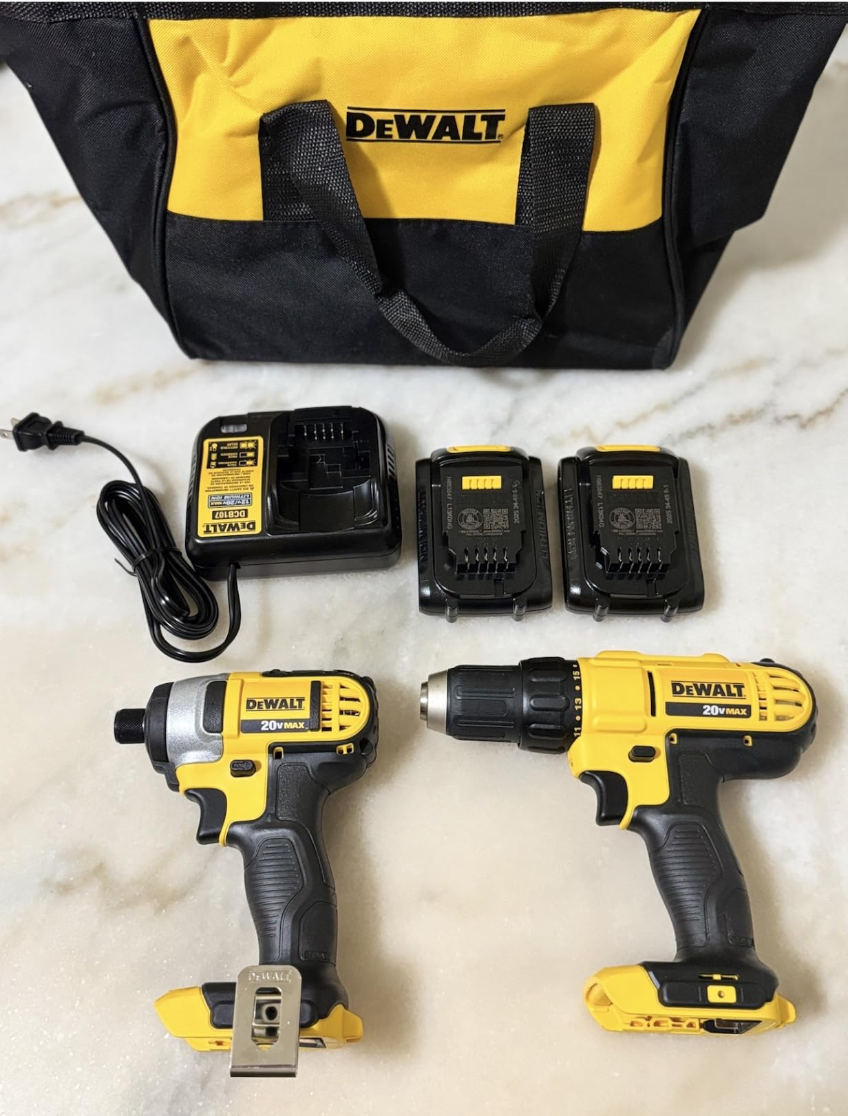 DEWALT 20V MAX Cordless Drill and Impact Driver, Power Tool Combo Kit , Includes 2 Batteries, Charger and Bag (DCK240C2) customer photo 2