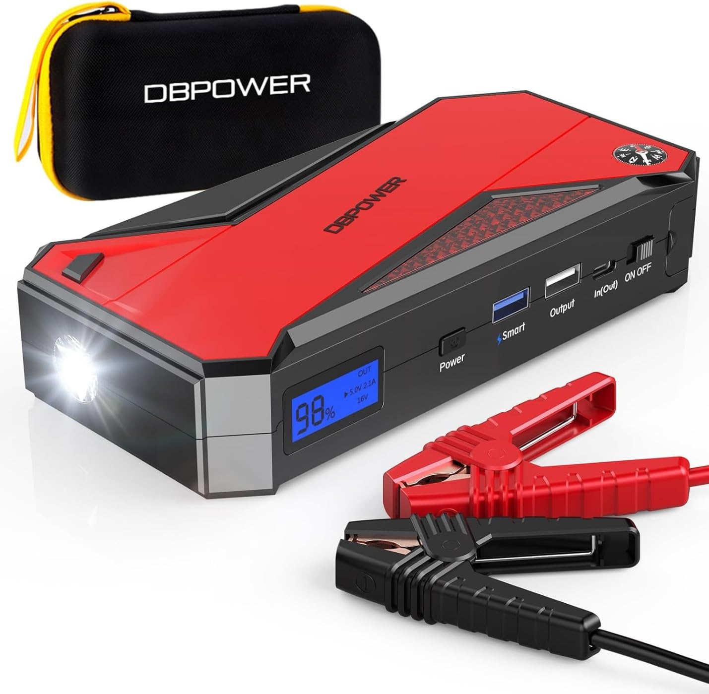 DBPOWER Peak 3000A 18000mAh Portable Car Jump Starter (up to 8.0L Gas, 6.0L Diesel Engine) Battery Booster with Smart Charging Port, Compass, LCD Screen and LED Light (Black/Red) customer photo 1
