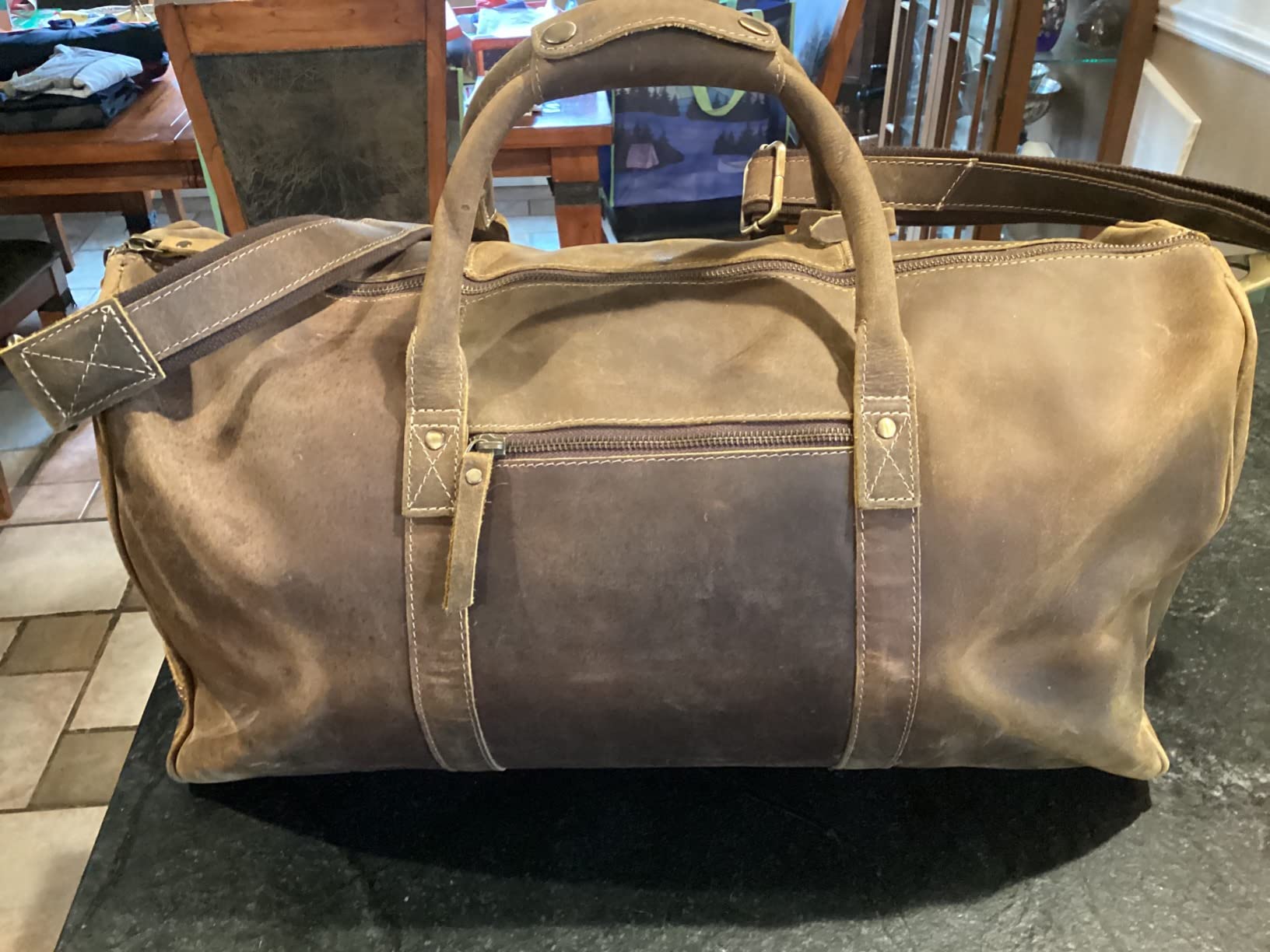 KomalC Leather Travel Duffle Bag, Cabin Carry-On for Men & Women customer photo 2