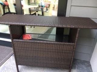 Giantex Outdoor Patio Wicker Bar Table, 2 Storage Shelves, 55''W Tabletop, Rails for Hanging Wine Glasses, Heavy-Duty Metal Frame, Bistro Rattan Bar Counter Table for Poolside Backyard (Mix Brown) customer photo 1