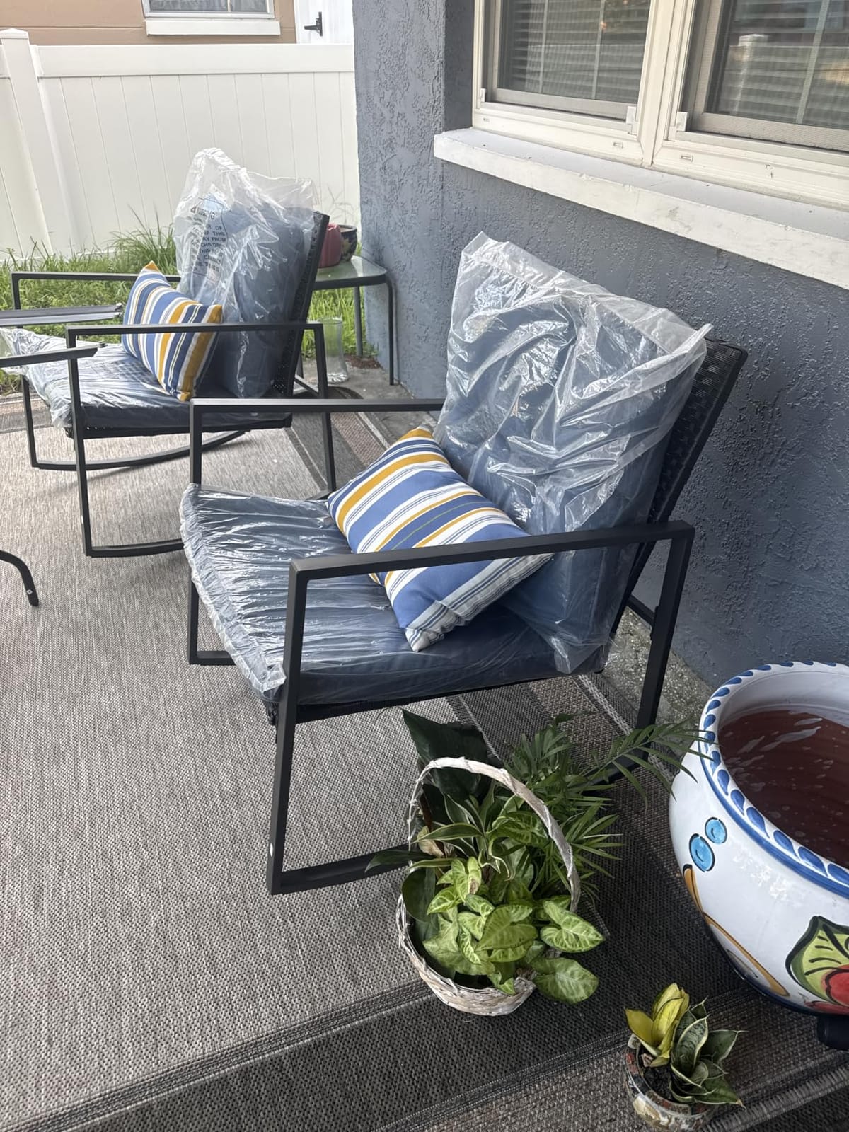 SUNCROWN 3 Piece Outdoor Rocking Bistro Set Black Wicker Furniture Porch Chairs Conversation Sets with Glass Coffee Table, Beige customer photo 2