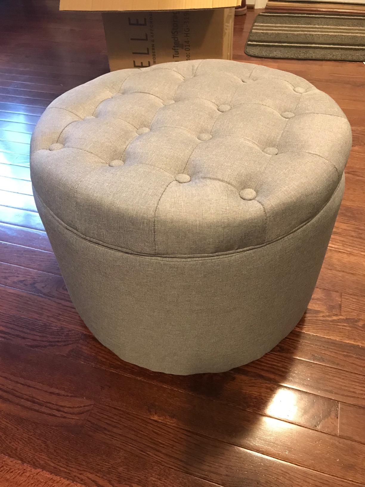 BELLEZE Modern Button Tufted Accent Storage Ottoman, Small Upholstered Circle Pouf Footstool with Lift Top, for Bedroom, Living Room or Vanity, 17-3/4