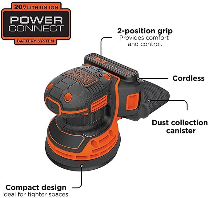 BLACK+DECKER 20V MAX Orbital Sander, Cordless, 12,000 OPM, 2 Sandpaper Sheets, Battery and Charger Included (BDCRO20C) customer photo 2