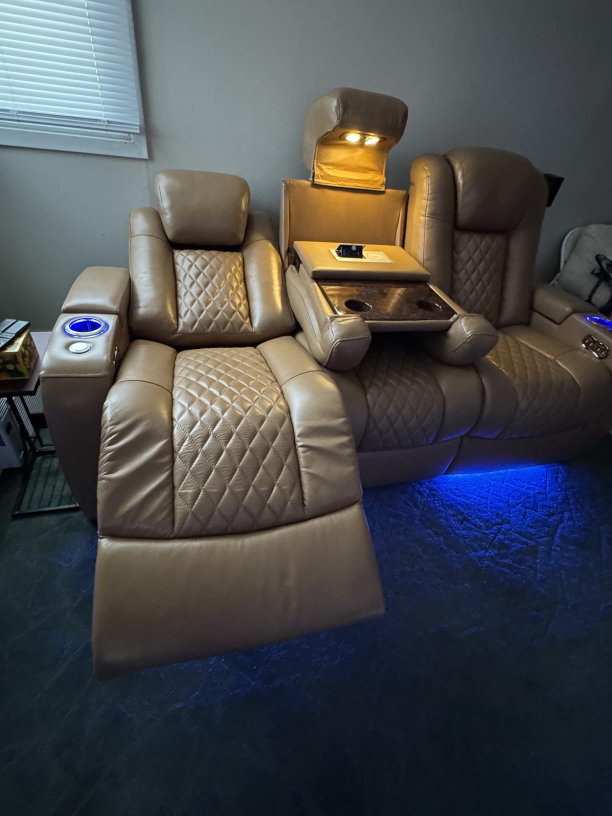 Seatcraft Anthem Home Theater Seating Black Sofa with Fold Down Table | Italian Leather, Powered Headrest, Power Recline, USB-A charging, Fold-Down Table customer photo 2
