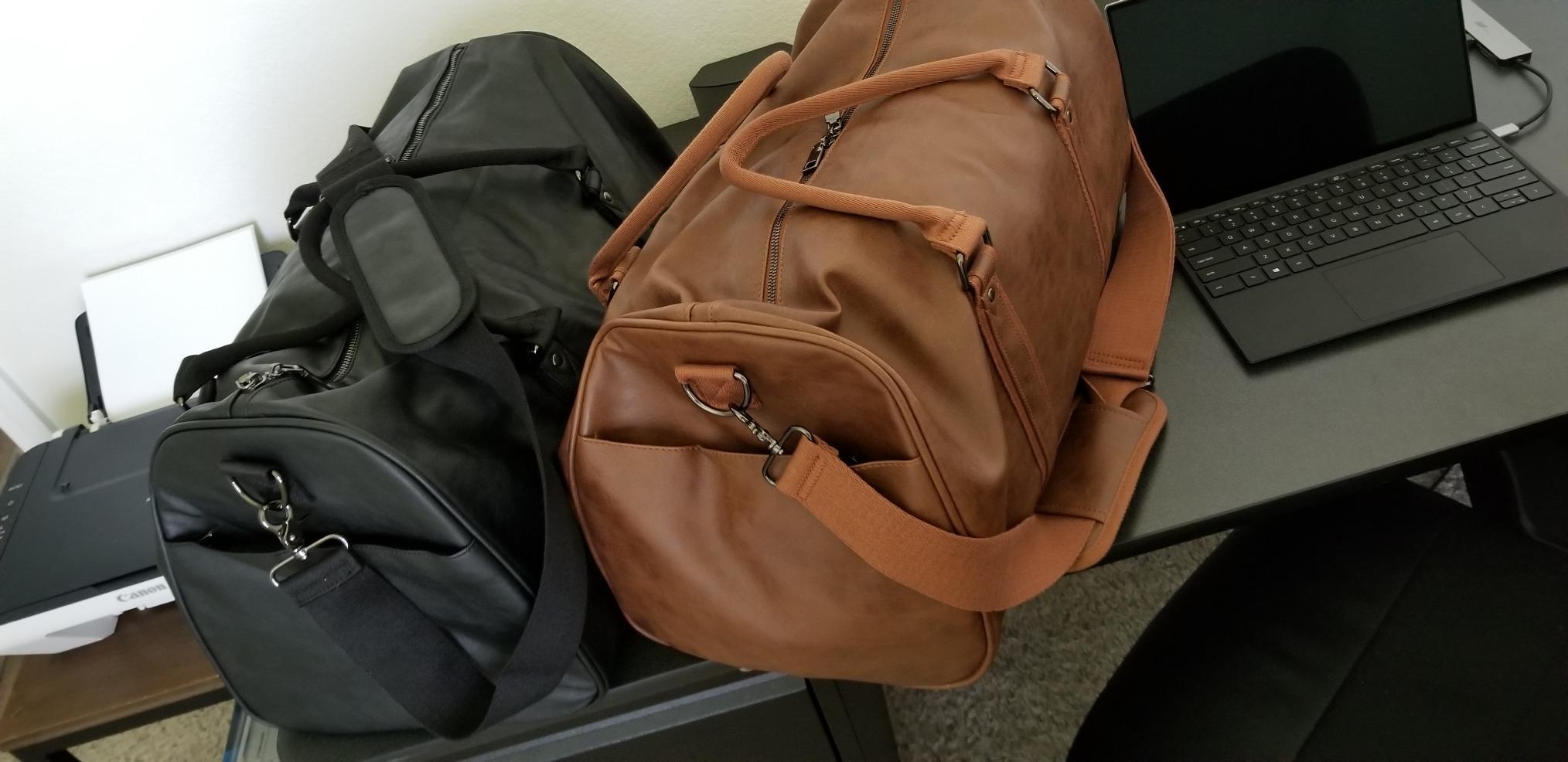 Leather Travel Bag with Shoe Pouch, Waterproof Weekender Overnight Bag, Carry On Duffel Bag for Men Women-Black customer photo 1