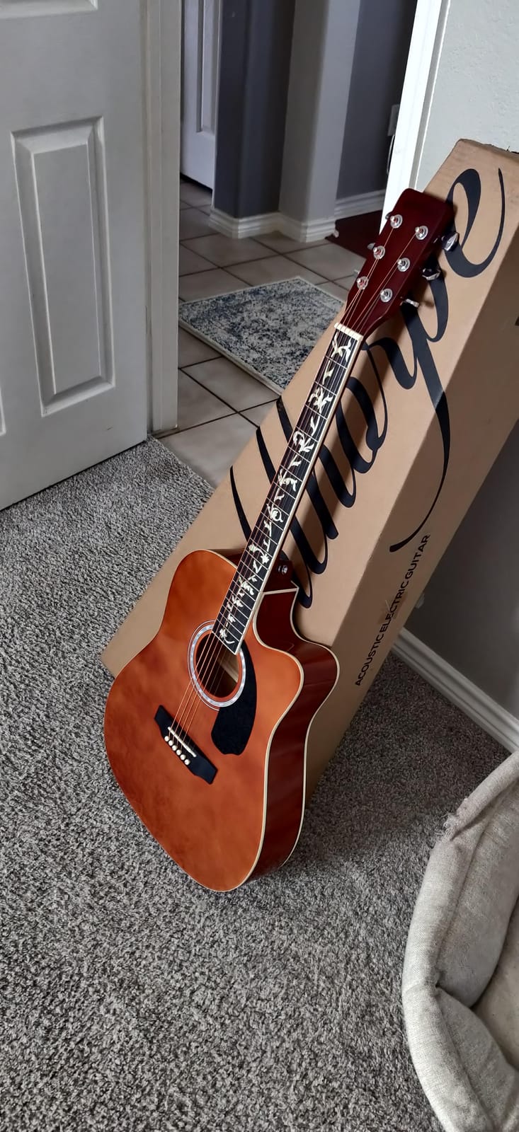 Ashthorpe Full-Size Cutaway Thinline Acoustic-Electric Guitar Package - Premium Tonewoods - Black customer photo 1
