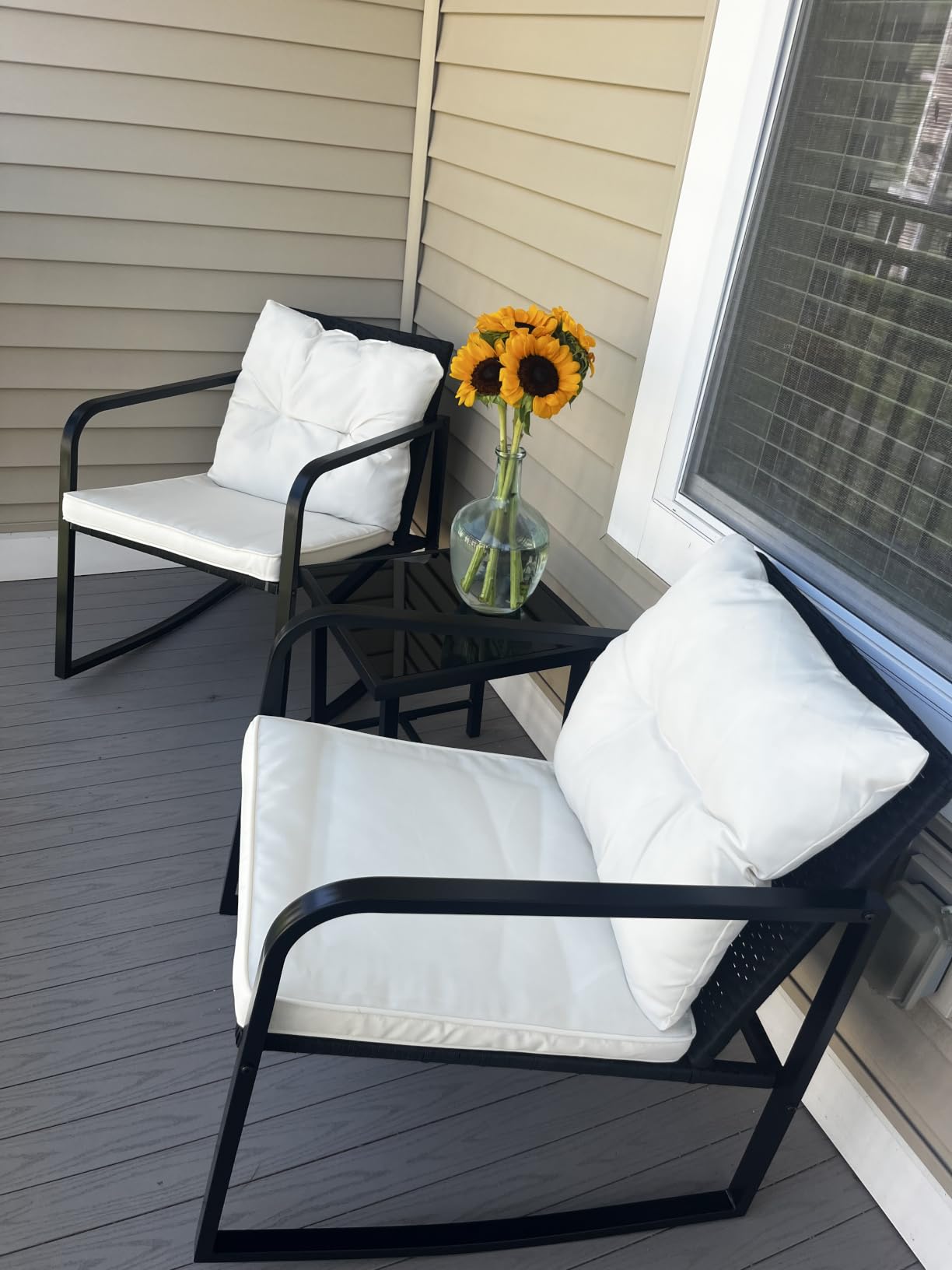 Devoko 3 Pieces Patio Furniture Set Wicker Outdoor Rocking Bistro Chair customer photo 2