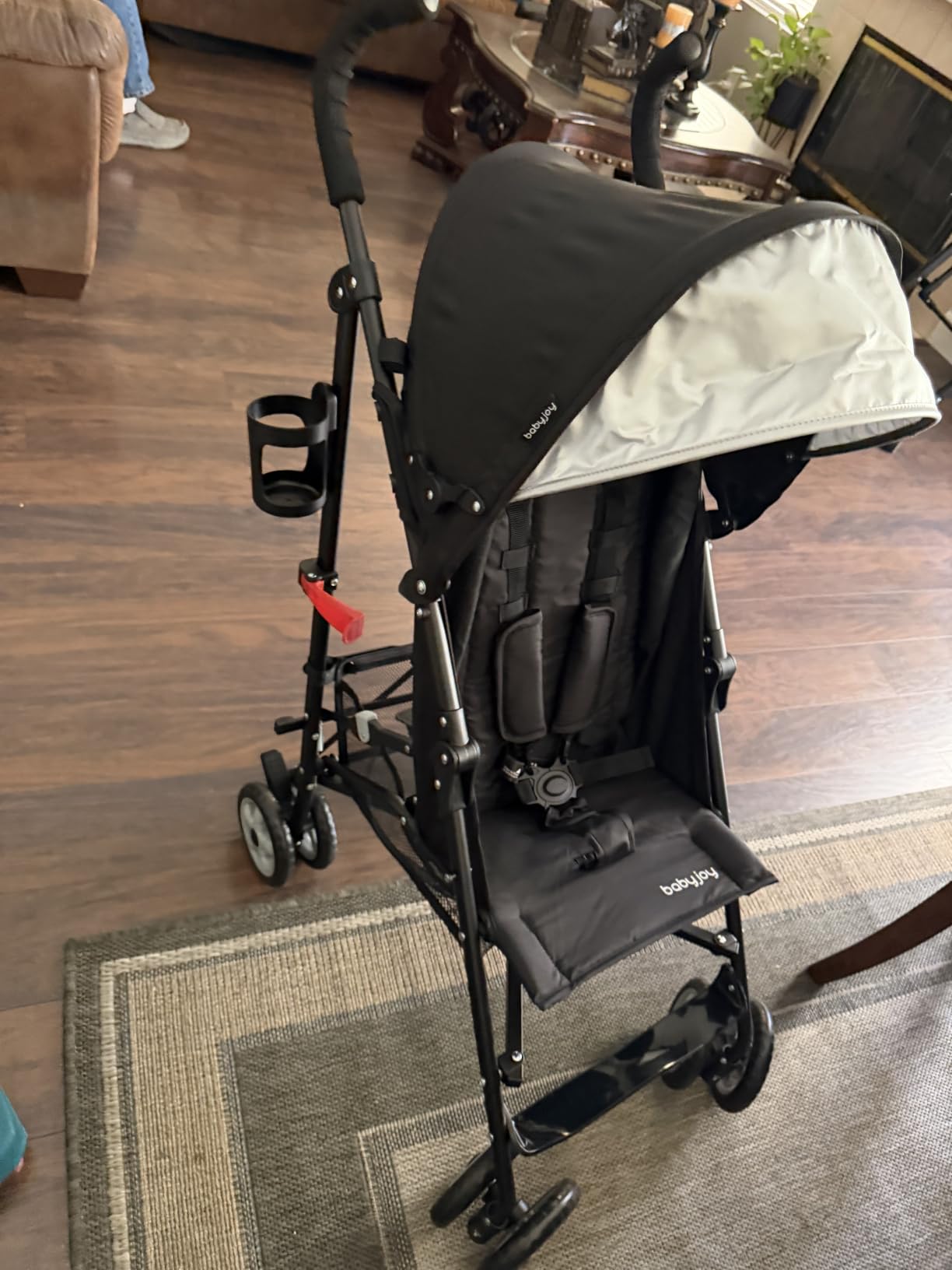 HONEY JOY Baby Lightweight Stroller, Compact Travel Stroller for Airplane, Adjustable Backrest & Canopy, 5-Point Harness, Cup Holder, Storage Basket, Foldable Umbrella Stroller for Toddlers (Black) customer photo 1